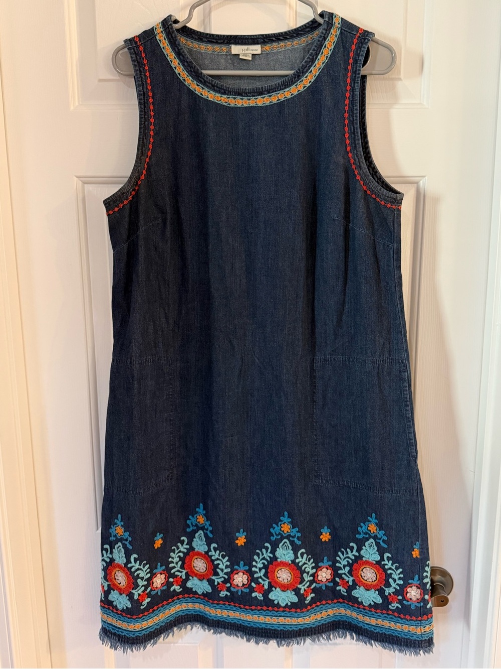 J. Jill Denim dress with colorful embroidered design. Size M